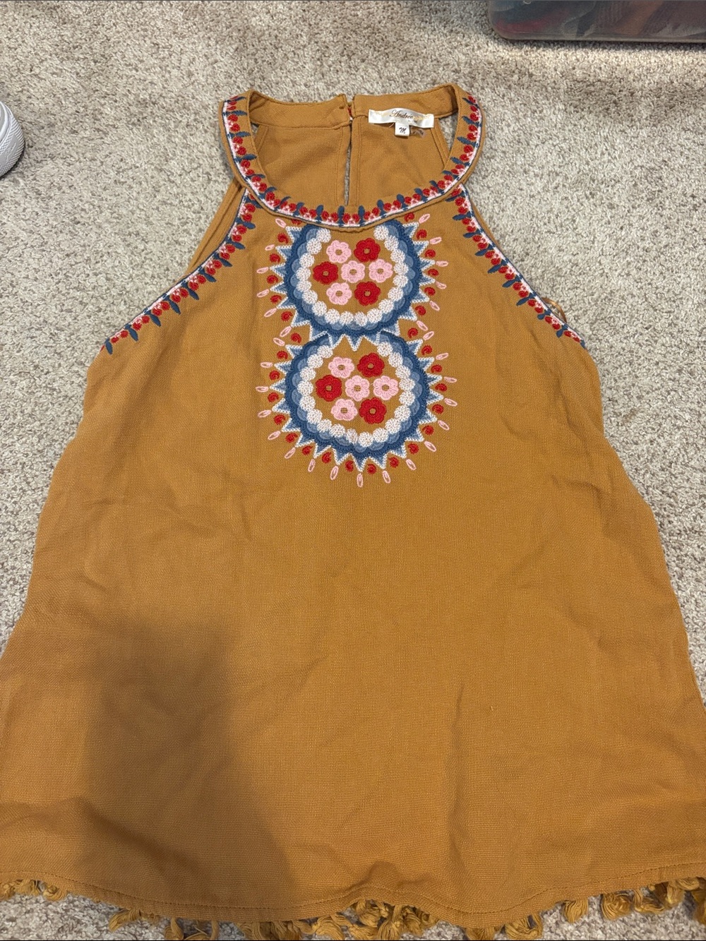 ANDREE BY UNIT Mustard Yellow Embroidered Tank Top